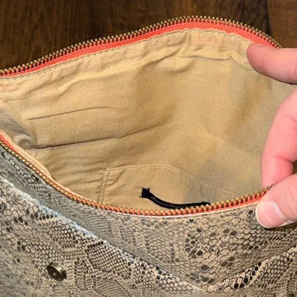 American Eagle Iridescent Metallic Fold-Over Clutch with Coral Zipper - Picture 7 of 11